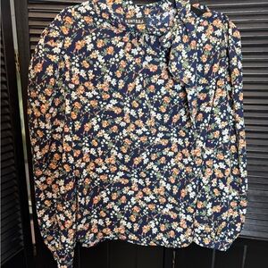 Floral Women's Top - Navy and Orange
